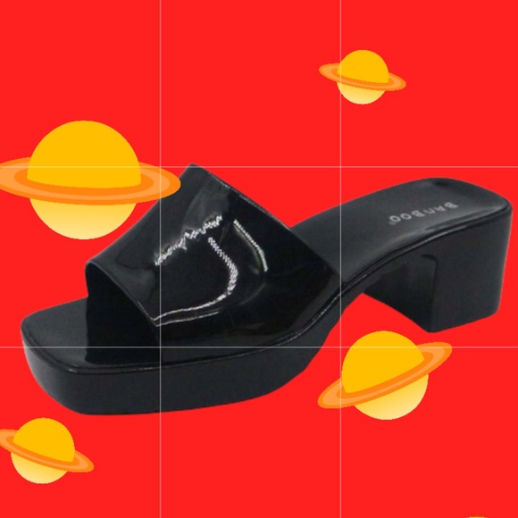Bamboo SPICE-01 Jelly Slip-On Square Toe Chunky Block Heel Sandals In Black - Picture 3 of 5